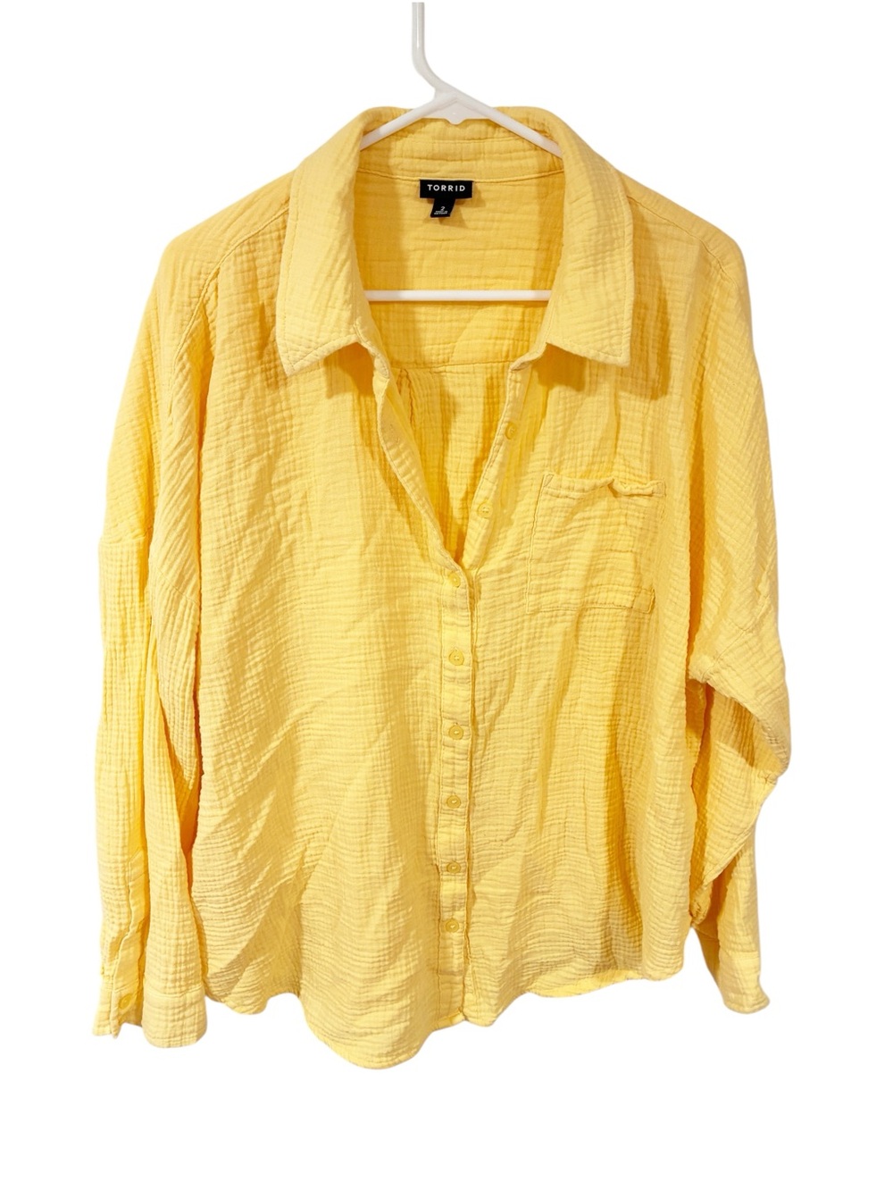 Torrid Plus Size Cotton Gauze Drop Shoulder Button Down Shirt Yellow Size 2X